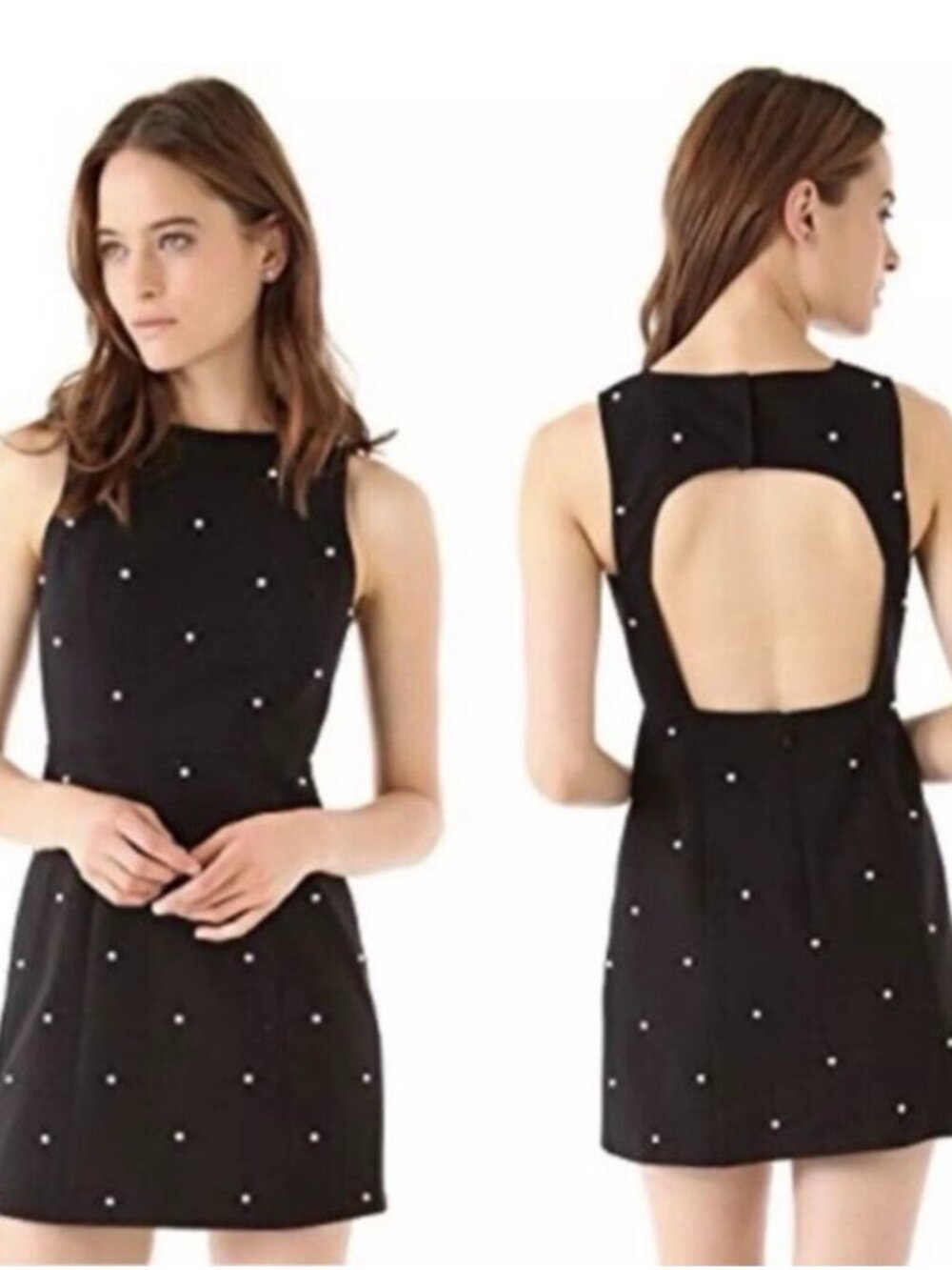 Tibi Black Open Back Beaded Mini Dress Size 4